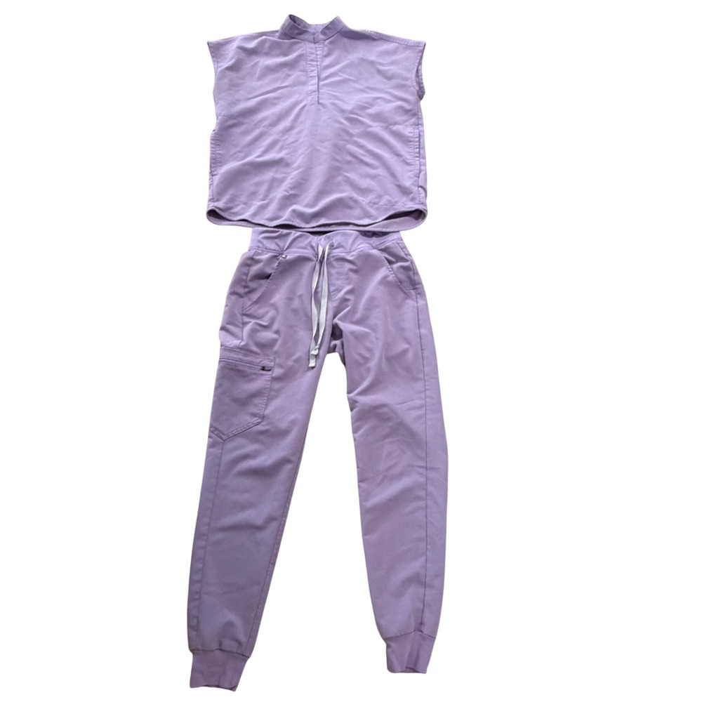FIGS Technical Collction Scrub Set Lavender Purple Mock Neck Top Jogger Pants XS